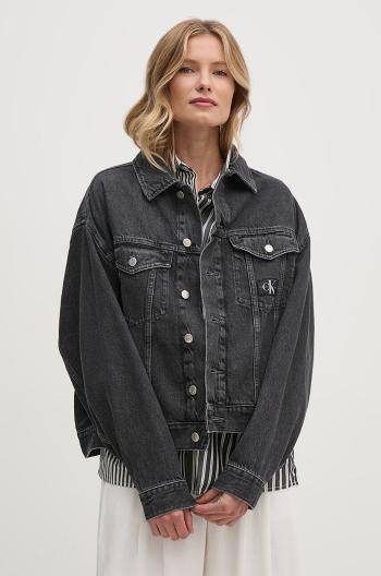 Rifľová bunda Calvin Klein Jeans dámska, šedá farba, prechodná, oversize, J20J223711