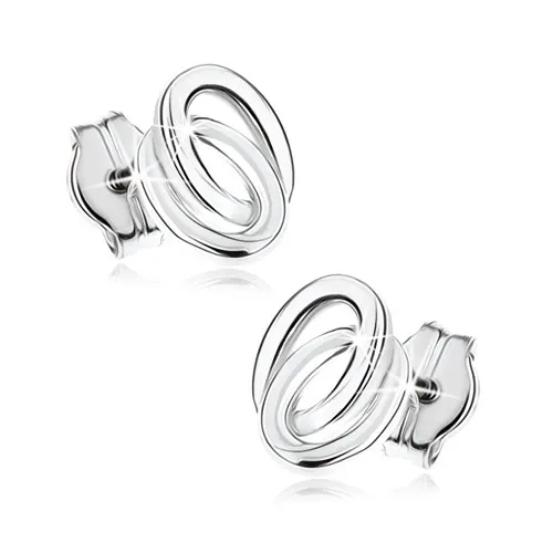 Puzetové náušnice v bielom 9K zlate - dva prepojené prstence