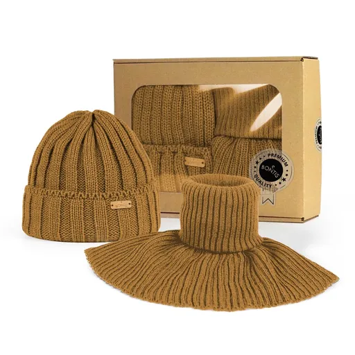 Bontis Darčekové balenie: pánska čiapka s rebrovaným vzorom a nákrčník - Oriešková