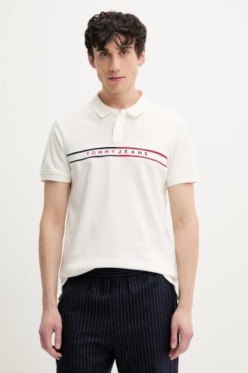 Bavlnené polo tričko Tommy Jeans pánske, biela farba, s nášivkou, DM0DM20916