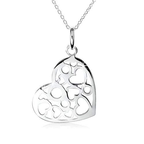 Strieborný náhrdelník 925, prívesok srdca s výrezmi sŕdc a kruhov