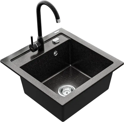 MEXEN/S MEXEN/S - Vito granitový drez 1-miska vrátane batérie Telma, čierna kropenatý 6503-76-670200-76