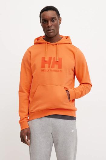 Bavlnená mikina Helly Hansen HH LOGO pánska, oranžová farba, s kapucňou, s potlačou, 30394