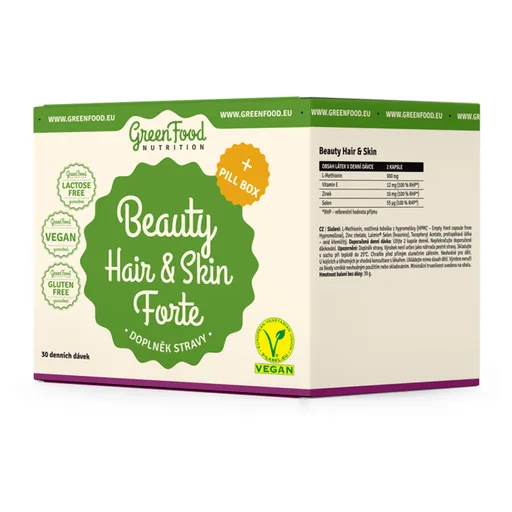 GREENFOOD NUTRITION Beauty Hair & Skin Forte Kyselina Hyalurónová 60 kapsúl a Beauty Hair & Skin 60 kapsúl + PILLBOX