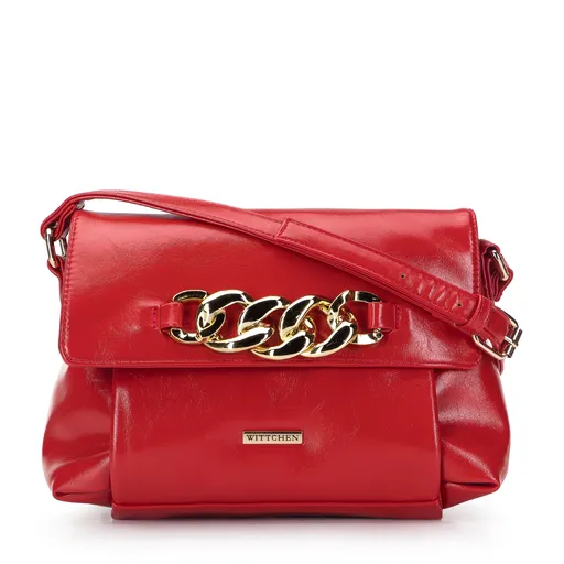 Dámska lakovaná listová kabelka z ekokože s retiazkou na klopni červená 95-4Y-415-3