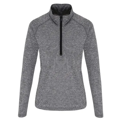 TriDri® Dámske tričko s dlhým rukávom a 1/4 zipsom - Čierny melír / čierna | XL