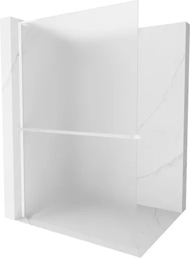 MEXEN/S - Kioto+ L Sprchová zástena WALK-IN s poličkou a držiakom uterákov 100 x 200, dekor, biela 800-100-123-20-30