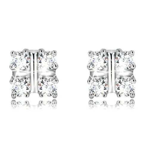 Strieborné náušnice 925 - štvorcový košíček s trblietavými zirkónmi, puzetky