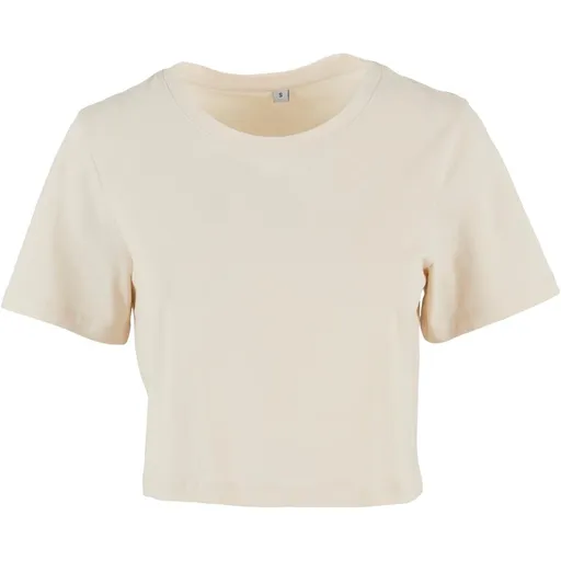 Build Your Brand Dámske crop top tričko s krátkym rukávom - Svetlo piesková | L