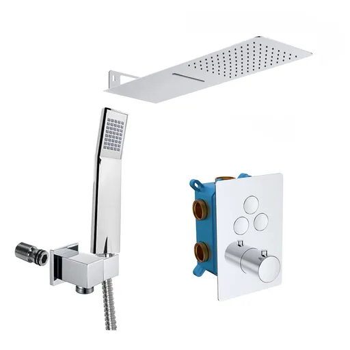 Mereo Sprchová sada s termostatickou podomietkovou tlačidlovou batériou - 3-cestná - hranatý kryt CB60157TC2N