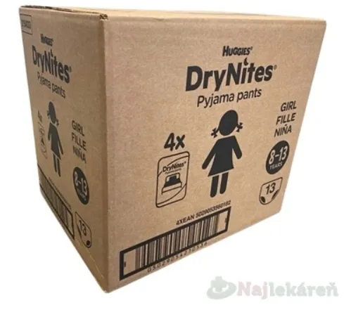 HUGGIES DryNites L plienkové nohavičky pre dievčatá 8-13 rokov JUMBO 30-48kg 4x13ks