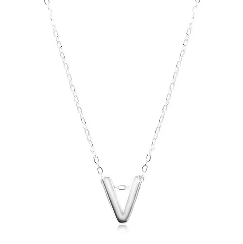 Strieborný náhrdelník 925, lesklá retiazka, veľké tlačené písmeno V
