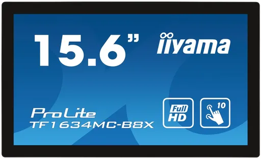 15,6" iiyama TF1634MC-B8X: IPS, FullHD, capacitive, 10P, 450cd/m2, VGA, DP, HDMI, IP65, čierny
