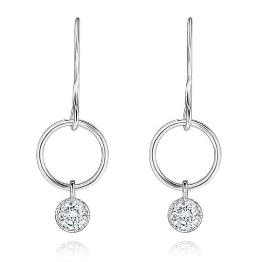 Strieborné 925 náušnice - kvet s čírym zirkónom, obrys kruhu, afroháčik