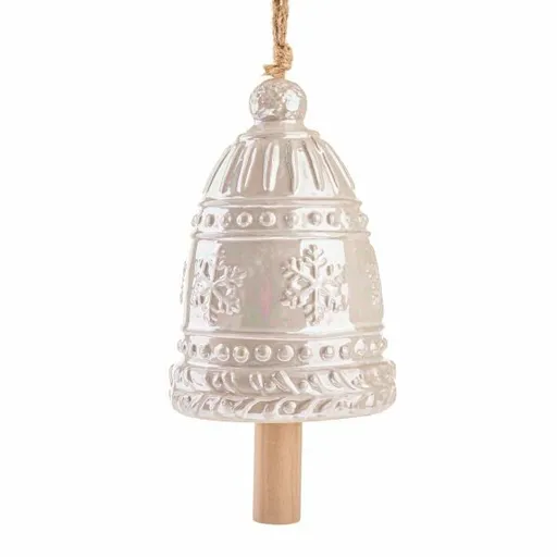 Veľký keramický zvonček s vločkami 16 cm, krémová perleť