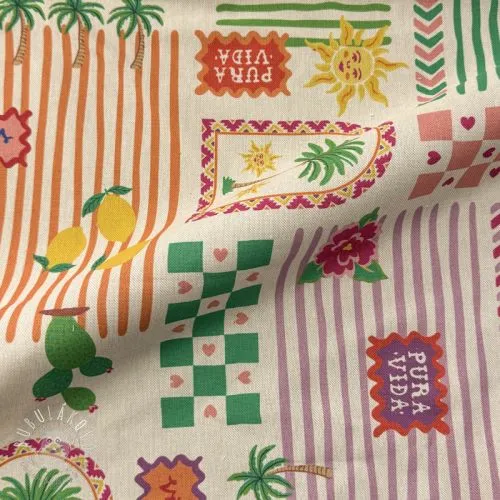 Dekoračná látka Linenlook Pura Vida Patch digital print