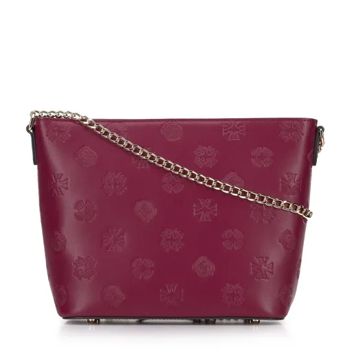 Kožená listová kabelka s monogramom na retiazke bordová