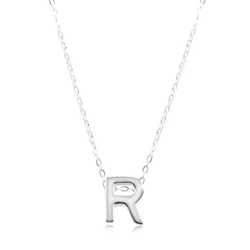 Strieborný náhrdelník 925, lesklá retiazka, veľké tlačené písmeno R