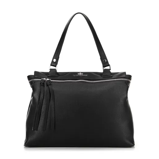 Dámsky kufor z prírodnej kože, čierno-strieborný 100-4E-800-1G