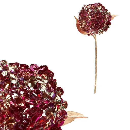 Umelá rezaná Hortenzia, pozlátená, fialovo-zlatý kvet, 60 cm