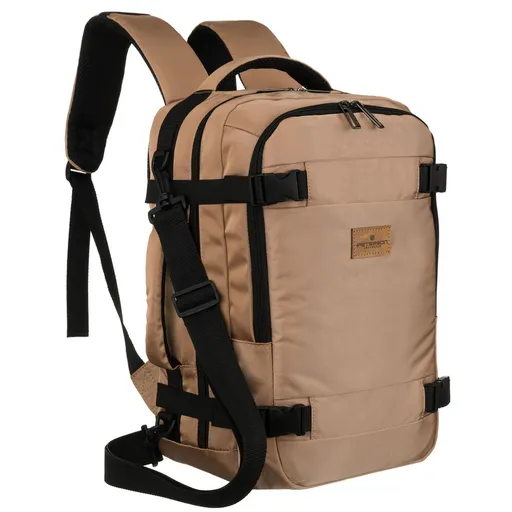 Béžový cestovný batoh Peterson z polyesteru – kabínová veľkosť s priedušnými popruhmi