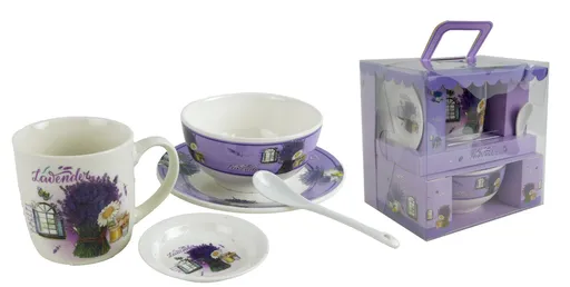 MAKRO - Hrnček s lyžičkou a miskou Levanduľa