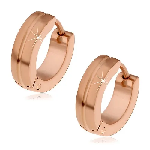 Oceľové náušnice s kĺbovým zapínaním, medená farba, krúžky so zárezom