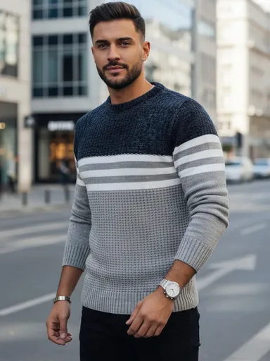 Šedý pánsky pruhovaný sveter Dstreet WX2230