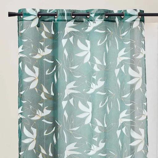 Záclona so vzorom listov a metalickou potlačou