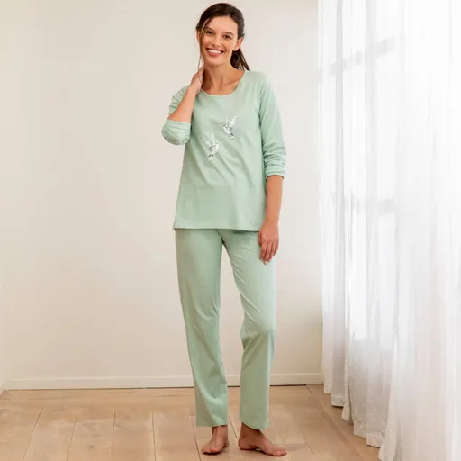 Pyžamo s dlhými nohavicami a potlačou vtáčikov