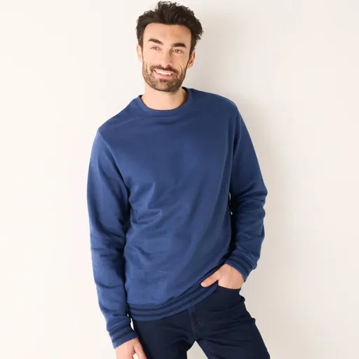 Moltonová mikina s okrúhlym výstrihom a kontrastnými pruhmi