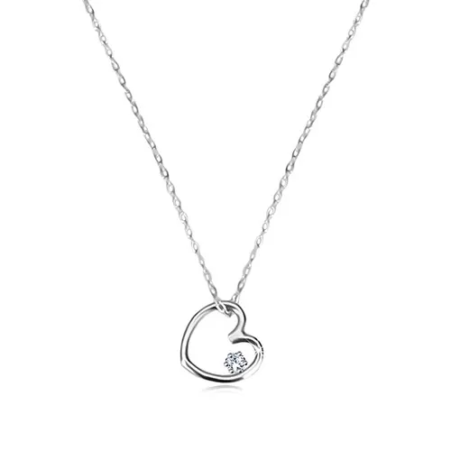 Náhrdelník v bielom zlate 375 - obrys malého súmerného srdiečka so zirkónom