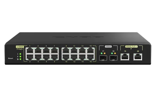 QNAP riadený switch QSW-M2116P-2T2S (16x 2,5GbE PoE+ RJ45 / 2x 10GbE RJ45 PoE++ / 2x 10GbE SFP+)