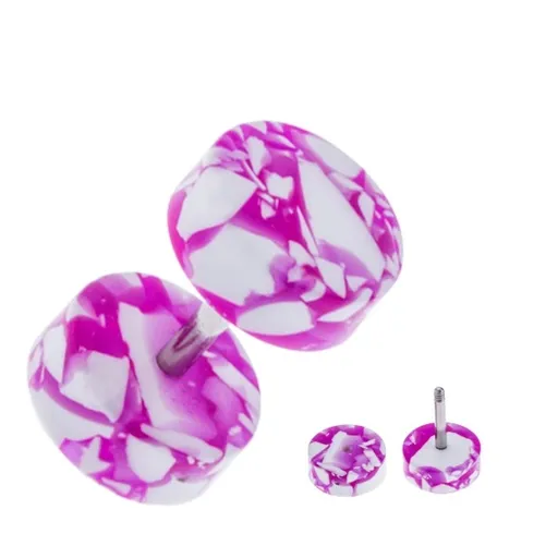 Akrylový fake plug do ucha - kolieska, fialovo-biele
