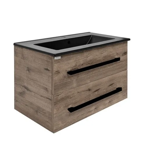 Kúpeľňová skrinka s čiernou úchytkou a umývadlom SAT Cube Way 80x53x46 cm dub Wellington mat CUBE46C802DWMODC