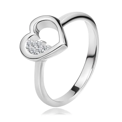 Strieborný 925 prsteň - obrys srdca s čírymi okrúhlymi zirkónmi - Veľkosť: 54 mm