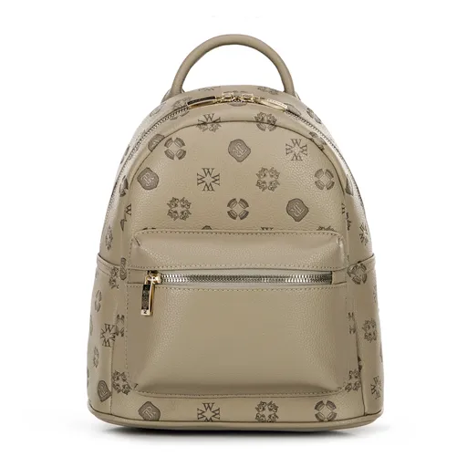 Dámsky batoh z imitácie kože s reliéfnym podpisom, béžový 101-4Y-P09-9