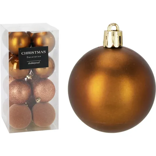 Set 16 ks vianočných ozdôb Festive Sparkles, zlatohnedá, pr. 6 cm, plast, pr. 6 cm