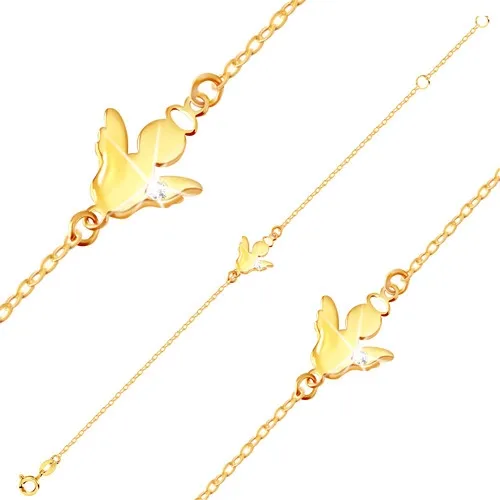 Náramok v 9K zlate - silueta anjelika so svätožiarou a čírym zirkónom na krídle