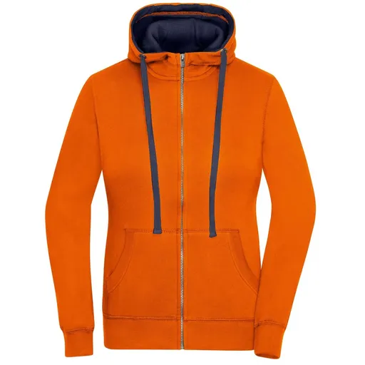 James & Nicholson (Daiber) Dámska mikina na zips s kapucňou JN962 - Tmavooranžová / tmavomodrá | XL