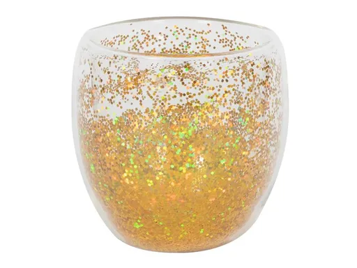 HIT Pohár s dvojitým sklom 250ml zlaté konfety