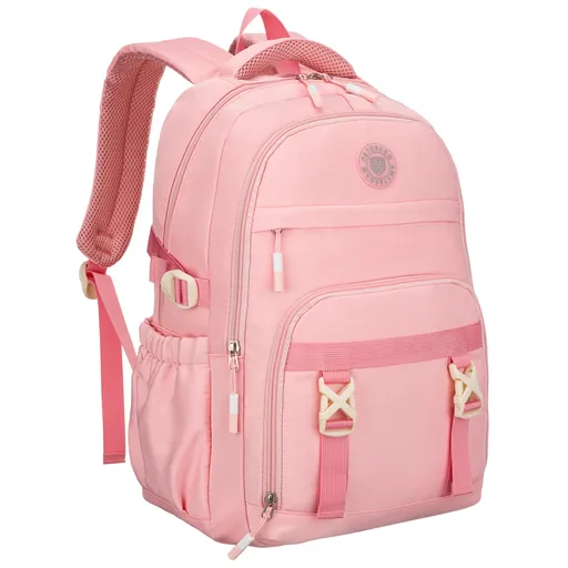 Ružový školský batoh z odolného polyesteru s priehradkou na notebook a kompresnými pásmi - Peterson