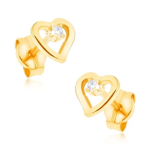 Zlaté náušnice 9K kontúra nepravidelného srdca so zirkónom