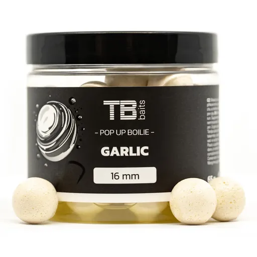 Tb baits plávajúce boilie pop-up white garlic + nhdc 65 g-16 mm