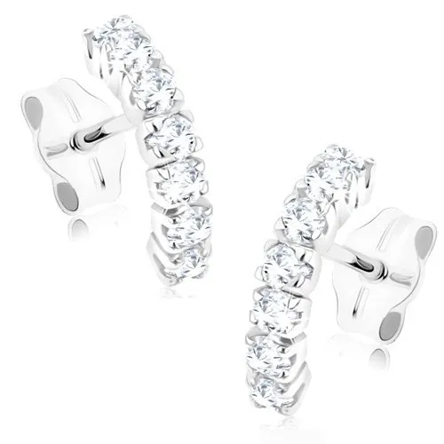 Náušnice z bieleho 14K zlata - oblúk zdobený ligotavými zirkónmi