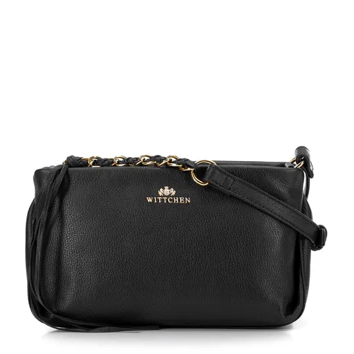 Kožená listová kabelka s ozdobnými prvkami čierno-zlatá 99-4E-009-1G