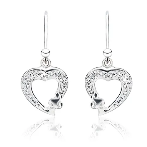 Náušnice zo striebra 925 - číre zirkónové obrysy sŕdc