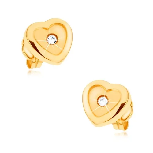 Zlaté 9K náušnice v tvare srdca so zirkónom