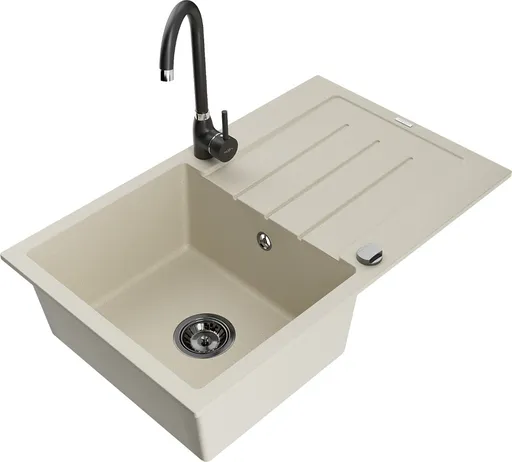 MEXEN/S MEXEN/S - Bruno granitový drez s odkvapkávačom vrátane batérie Telma, béžová 6513-69-670200-70