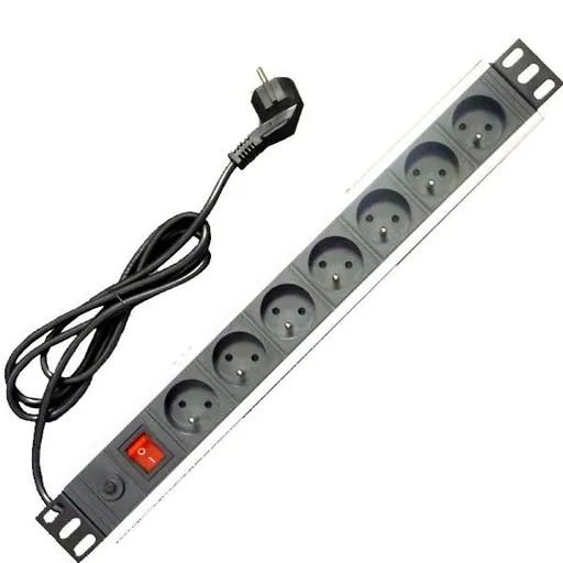 19" napájací panel 7x220V-1,8m PPO Black+prep.ochr.16A